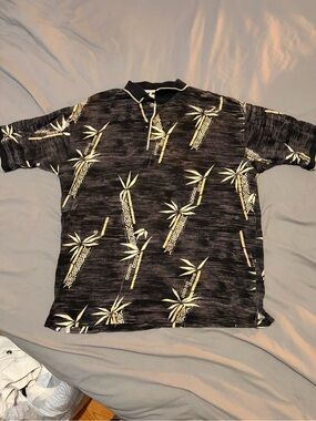 BAMBOO Black Polo with Beige Bamboo Motif